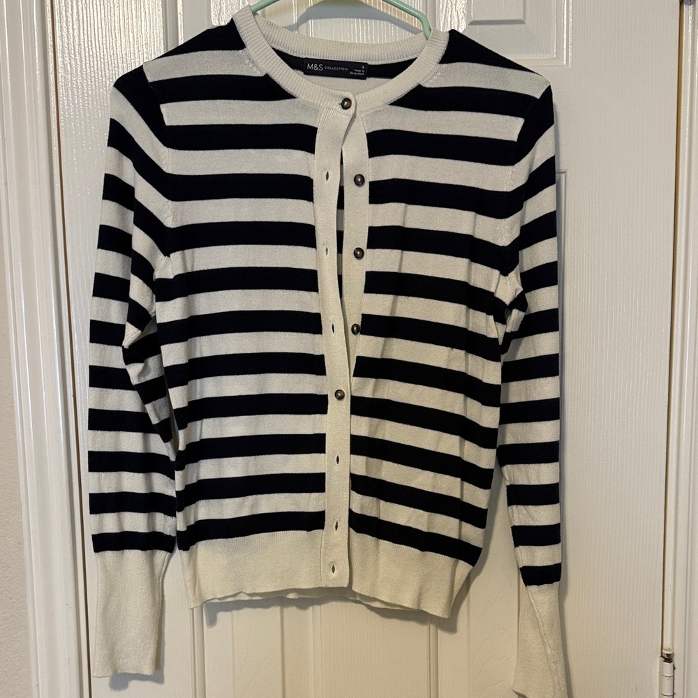 Marks & Spencer Navy and White Striped Cardigan